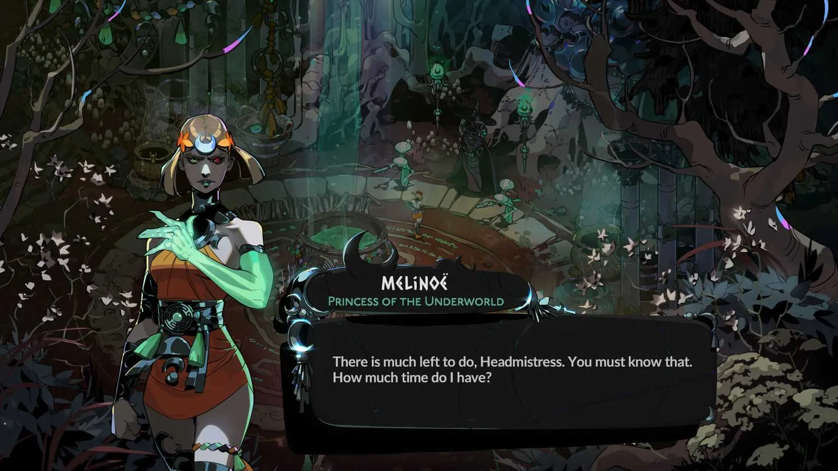 A portrait of Melinoë, the protagonist of Hades 2, glowing with ethereal determination.