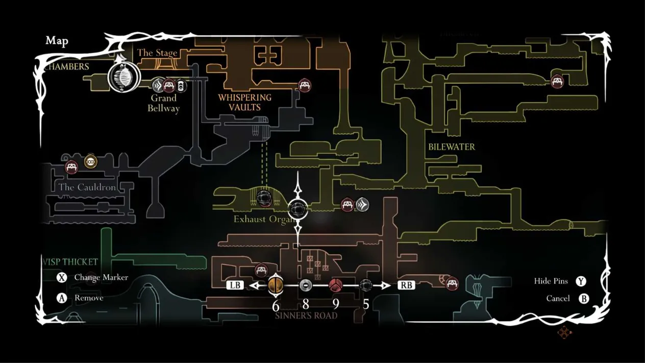 The location of The Mist marked on the world map, connected to Bilewater and Sinner's Road