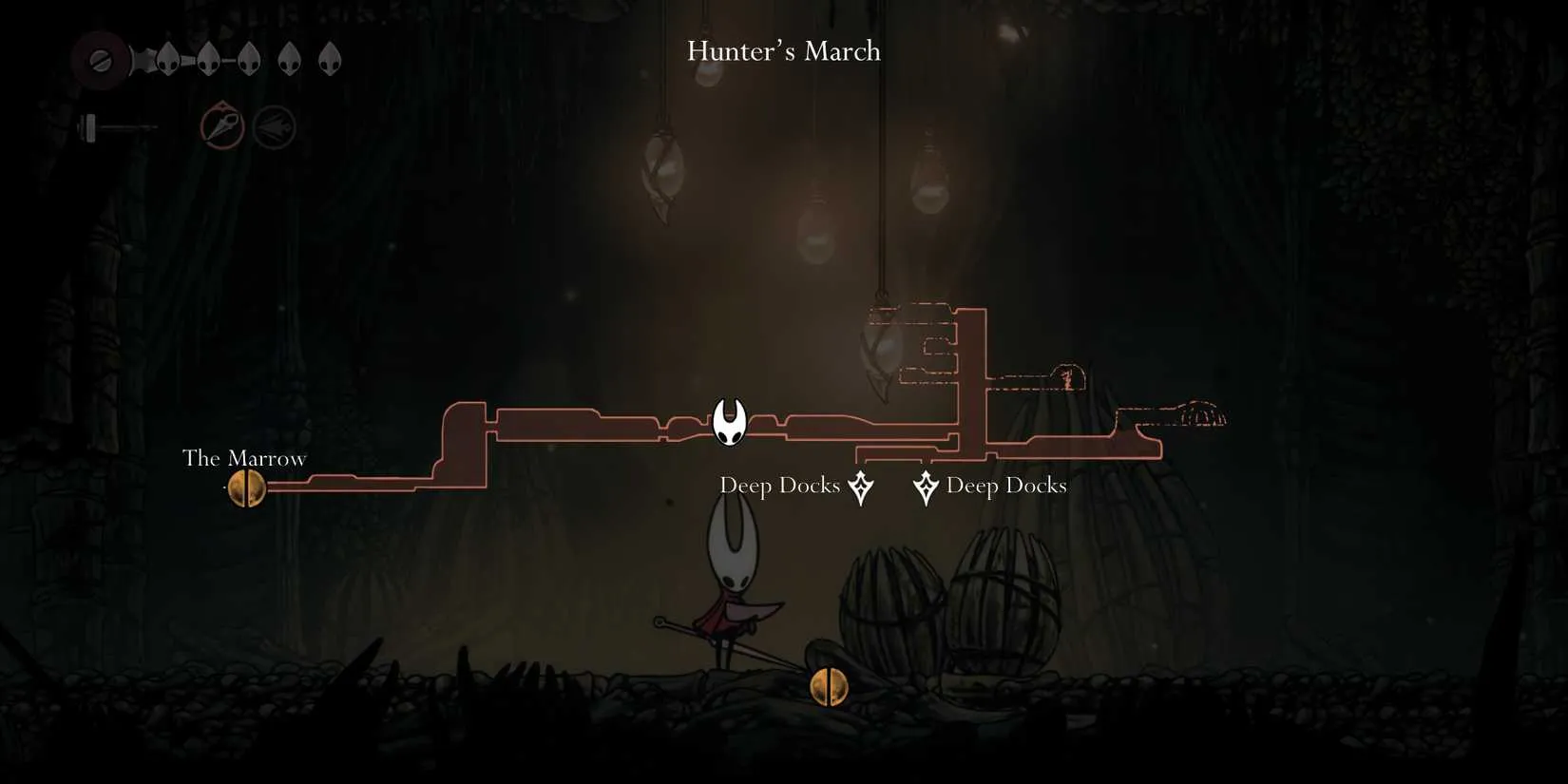 Shakra's approximate location in Hunter's March, marked on an explorer's map