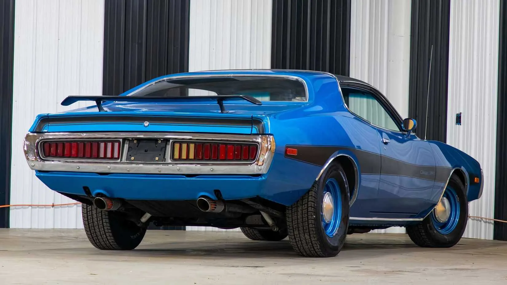 Rear view of a 1973 Dodge Charger Rallye showing wide stance