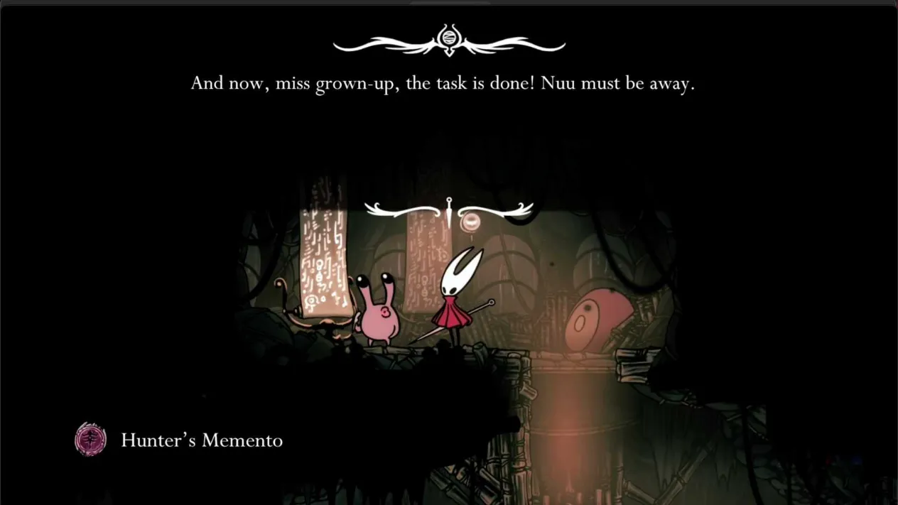 Nuu after completing the journal, granting the Hunter’s Memento