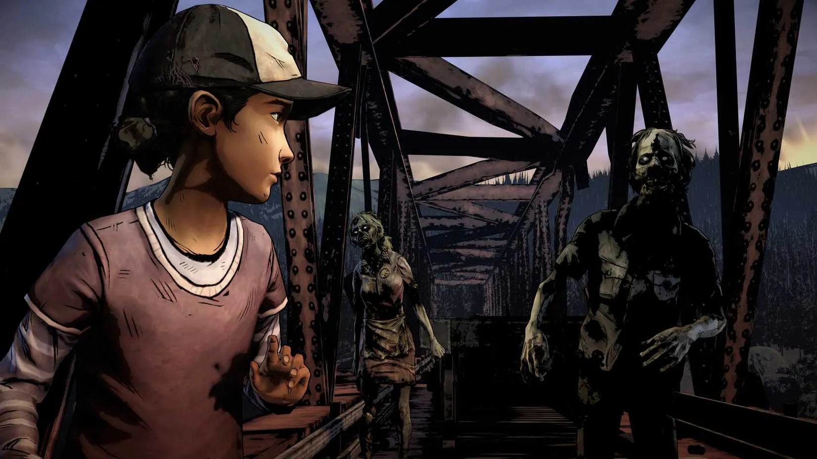 Clementine ducking past a Walker in Telltale's The Walking Dead