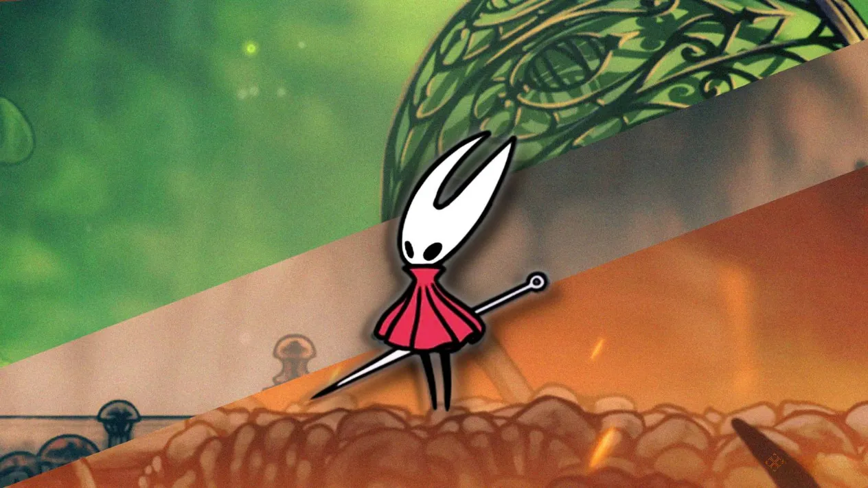 A split image showing Hornet in various environments from Hollow Knight: Silksong, hinting at the vast unexplored areas beyond the main path.