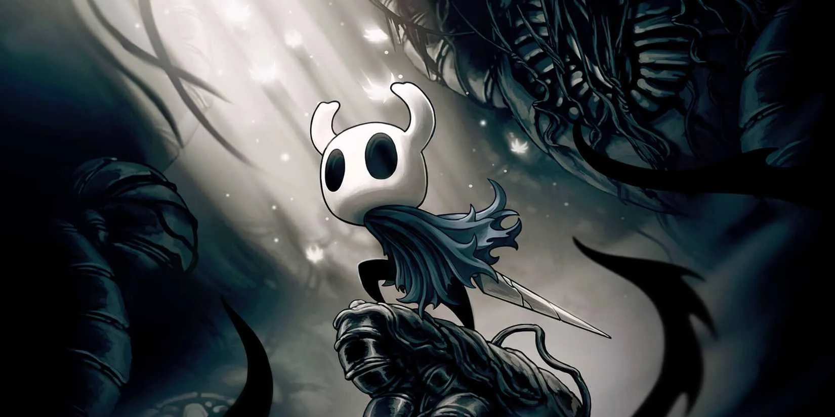 The Knight from the original Hollow Knight stands defiantly, a reminder that hidden endings are a tradition in this universe.