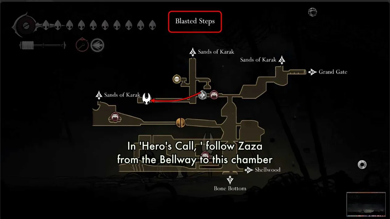 Map of the Blasted Steps where you find the corrupted Garmond