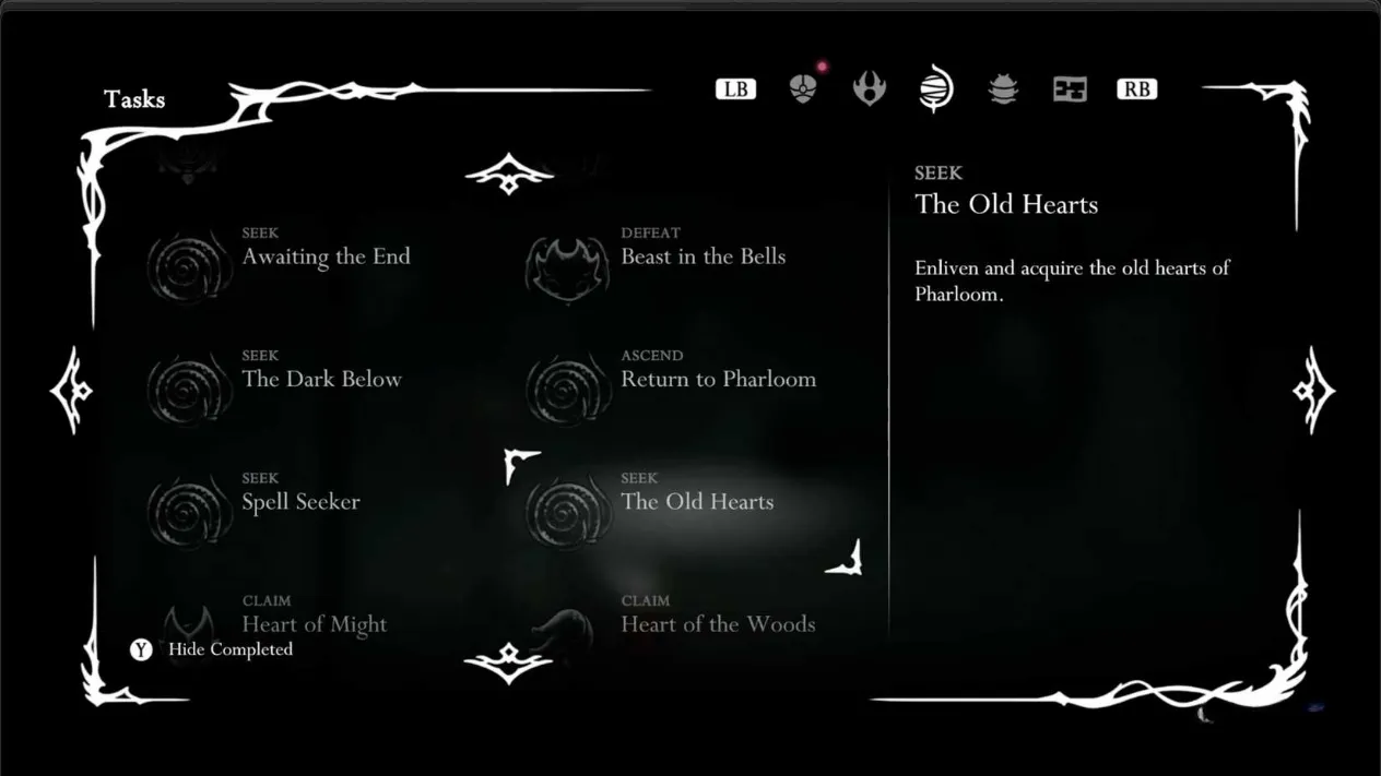 The Old Hearts quest being active in the journal
