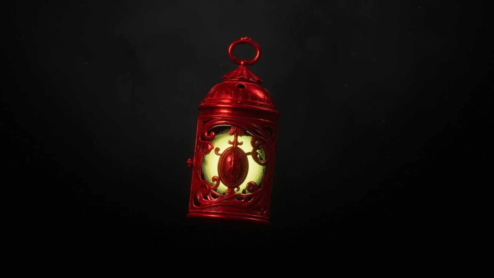 A close-up of a red-colored lantern from the Lies of P Gemini Lamp Recolours mod