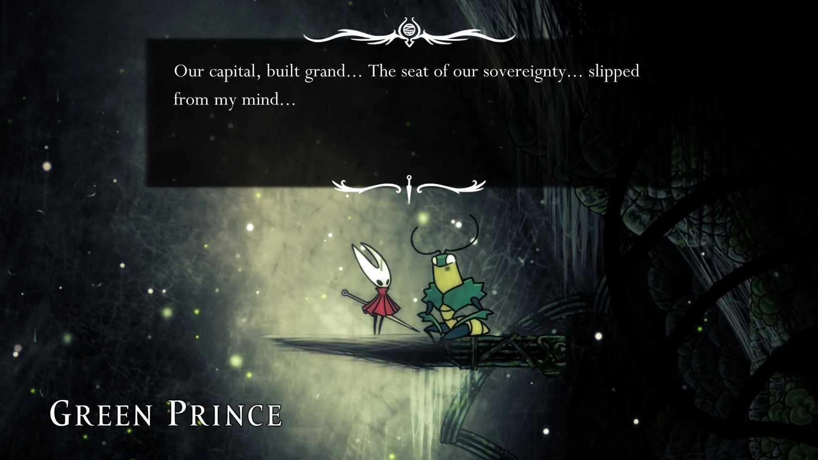 The Green Prince stands on a ledge, recovering memories