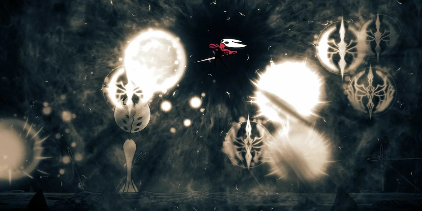 The First Sinner unleashing her deadly circle attack during the second phase, white rings blazing across the floor