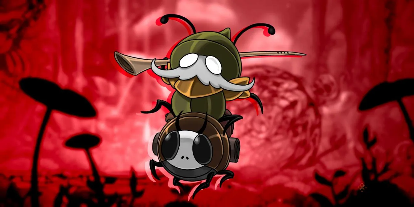 The aging knight Garmond and his loyal companion Zaza from Hollow Knight: Silksong