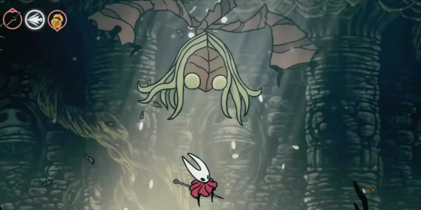 Hornet locked in a furious duel against a twisted foe, showcasing Silksong's faster-paced combat