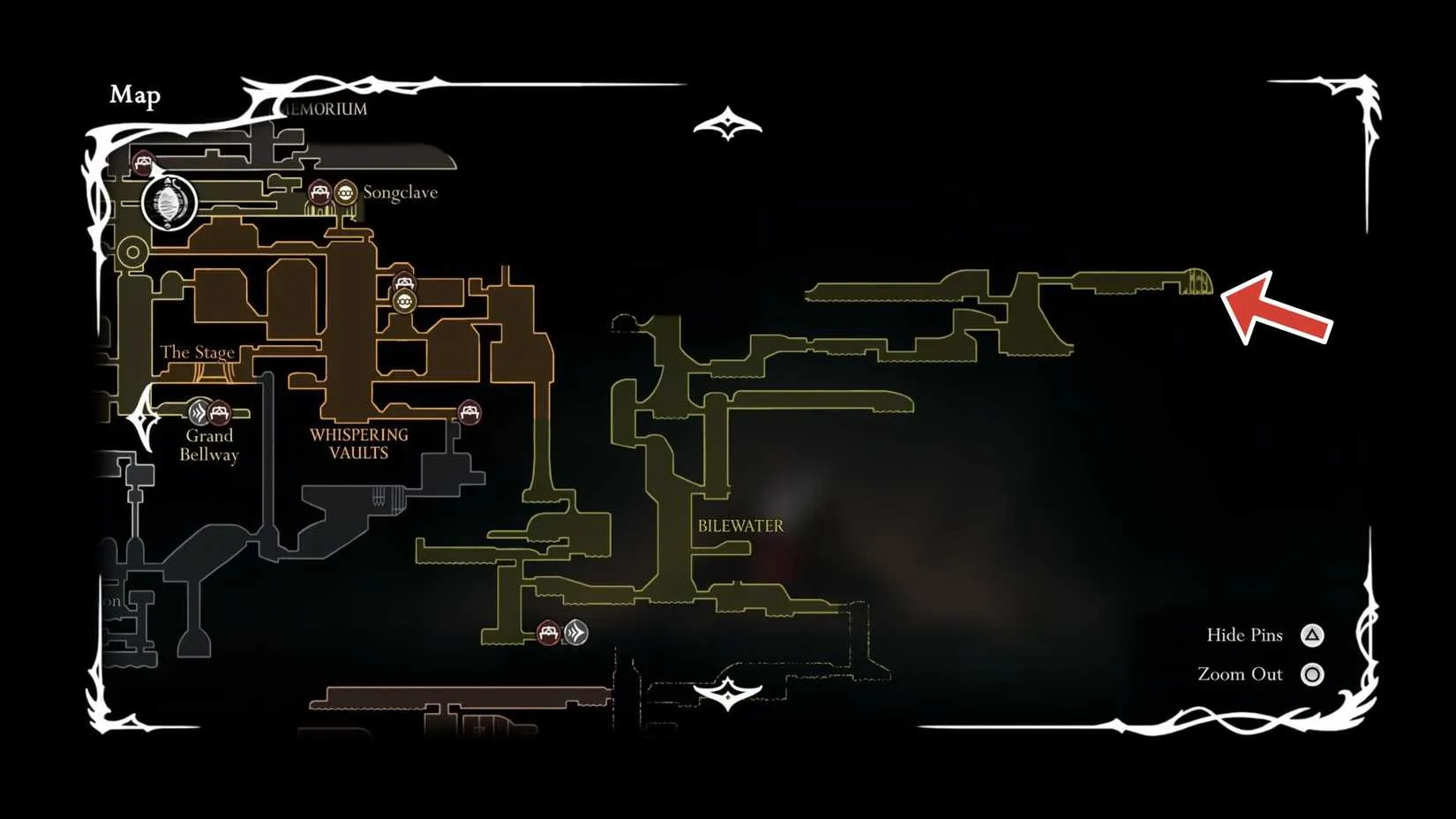 A map showing Shakra's exact spot in the northeastern corner of Bilewater
