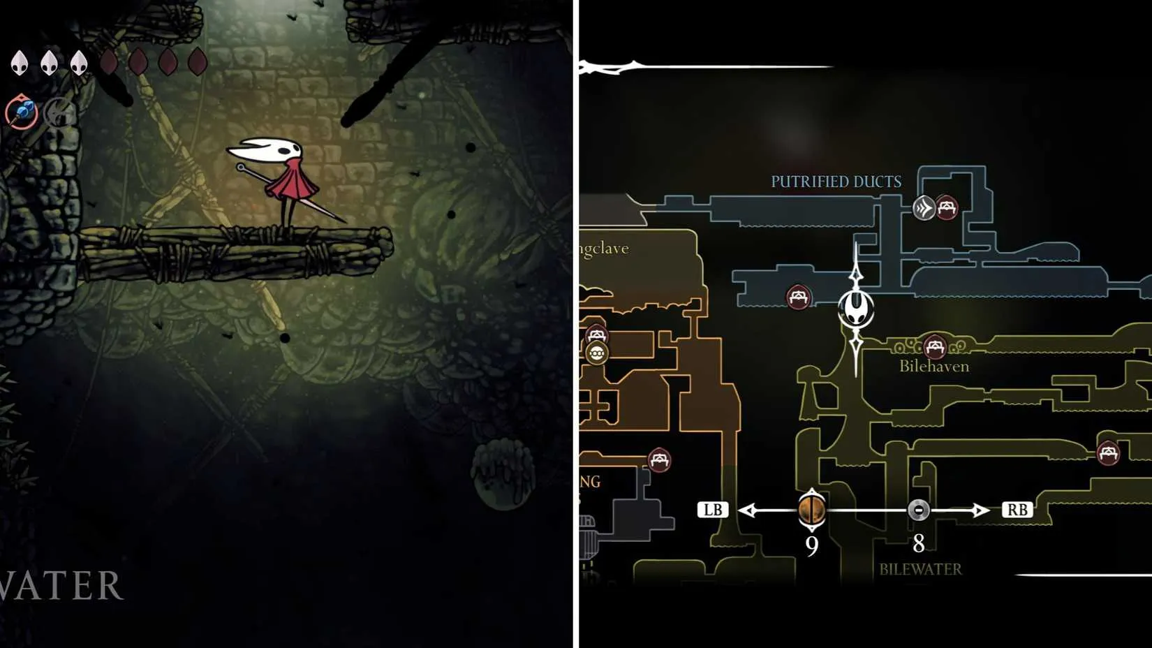 The exit from Bilewater into the Putrified Ducts, showing a narrow tunnel lined with glowing gunk