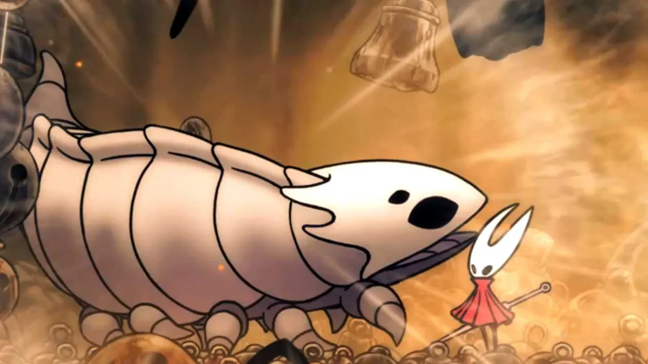 The Bell Beast boss in its final moments, roaring with a mix of rage and defeat as light explodes around it&mdash;a snapshot of Silksong's chaotic climaxes.