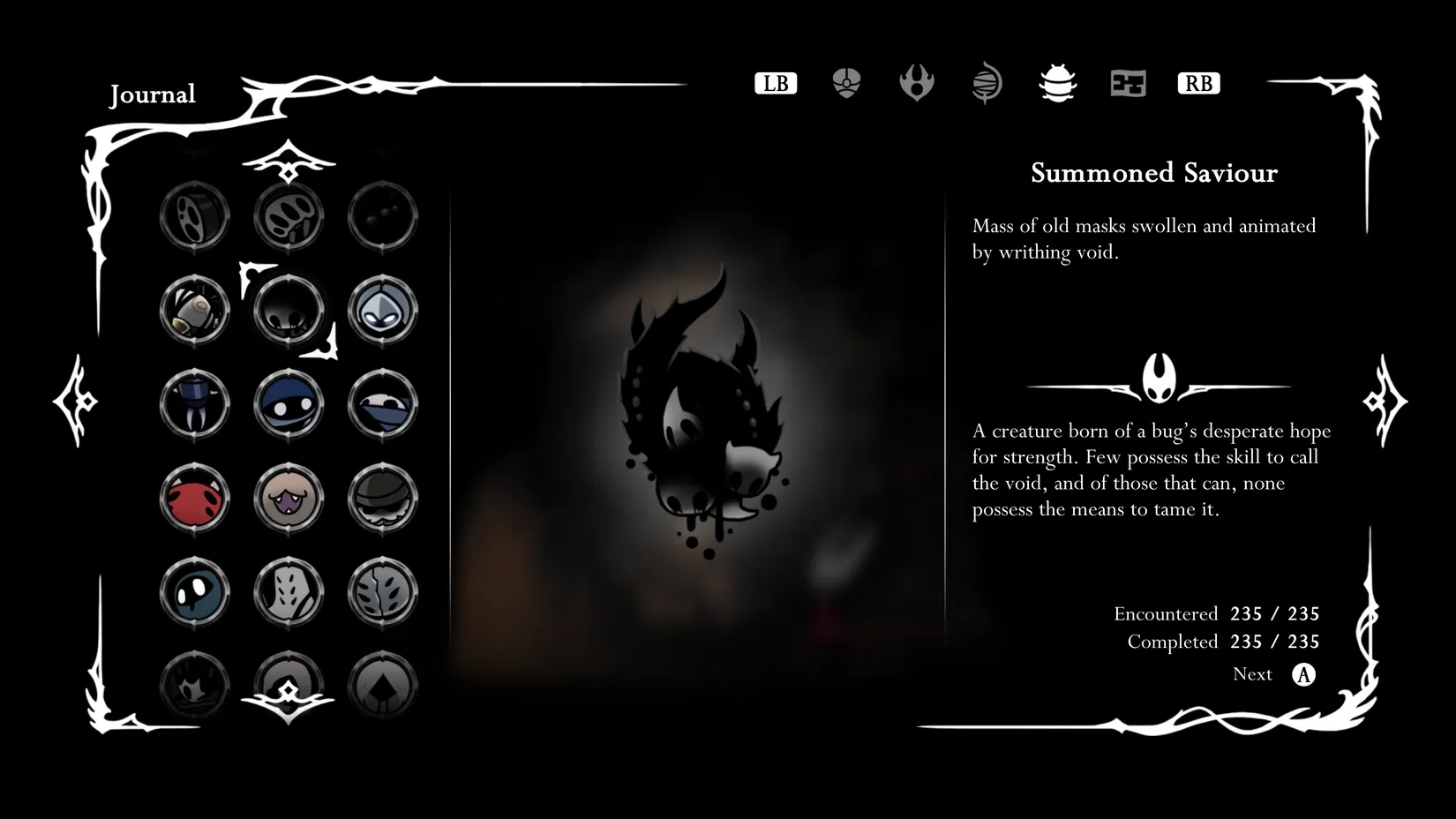Journal entry of the Summoned Saviour boss