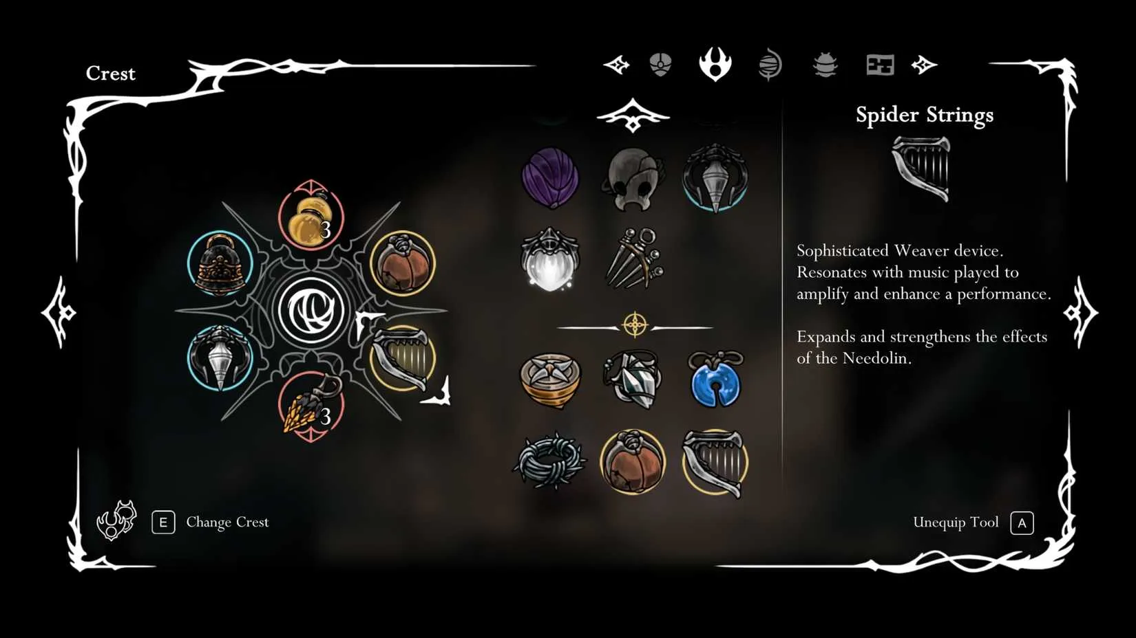 Spider Strings item description in Hollow Knight: Silksong