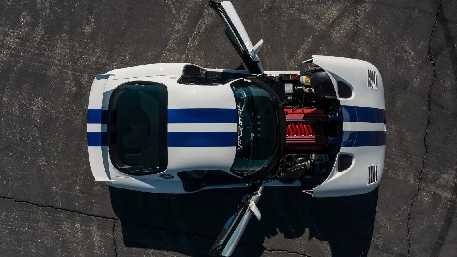 1998 Dodge Viper GTS GT2 Champion Edition in Stone White with blue racing stripes