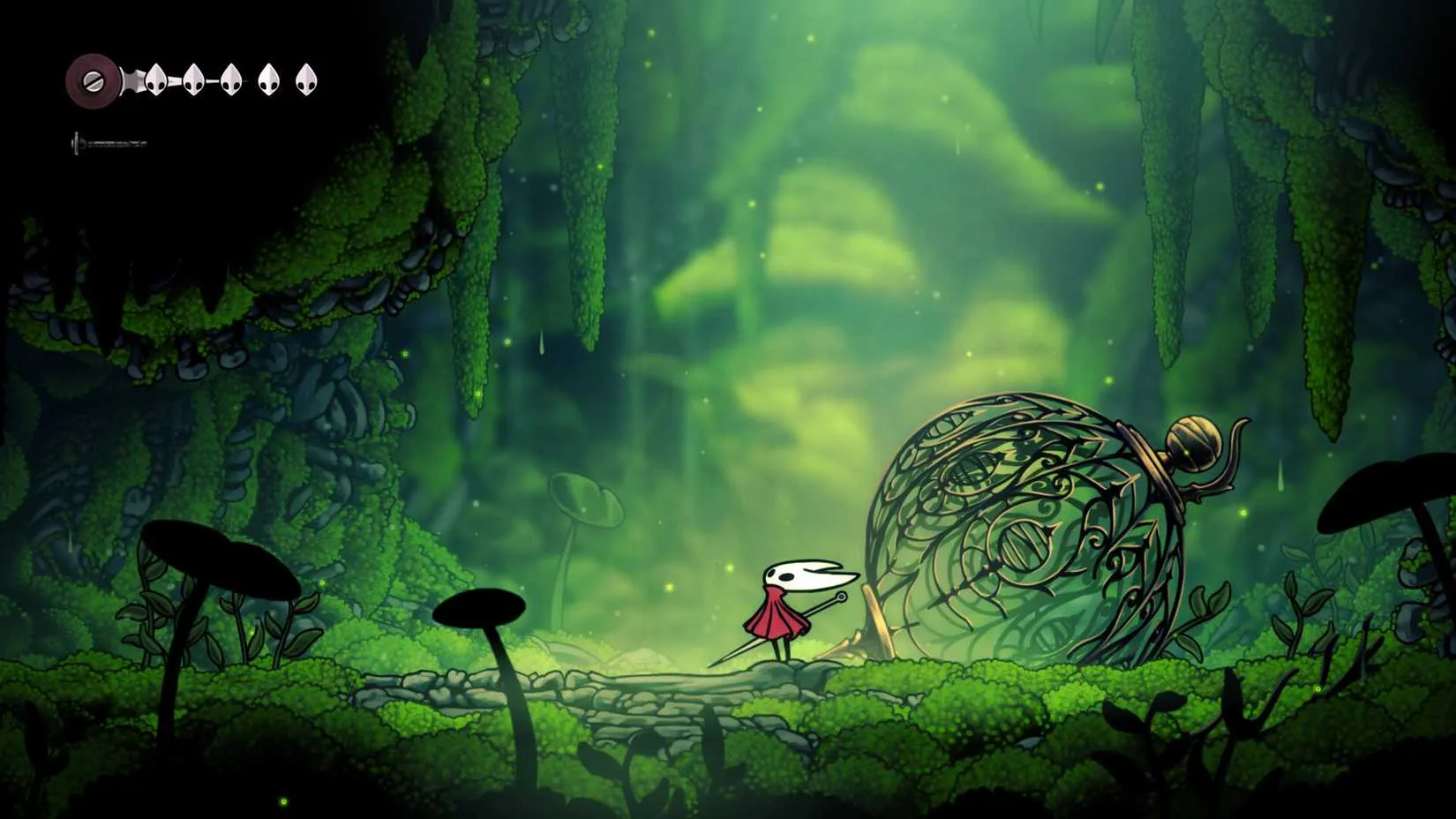 Hornet exploring the eerie, interconnected kingdom of Pharloom