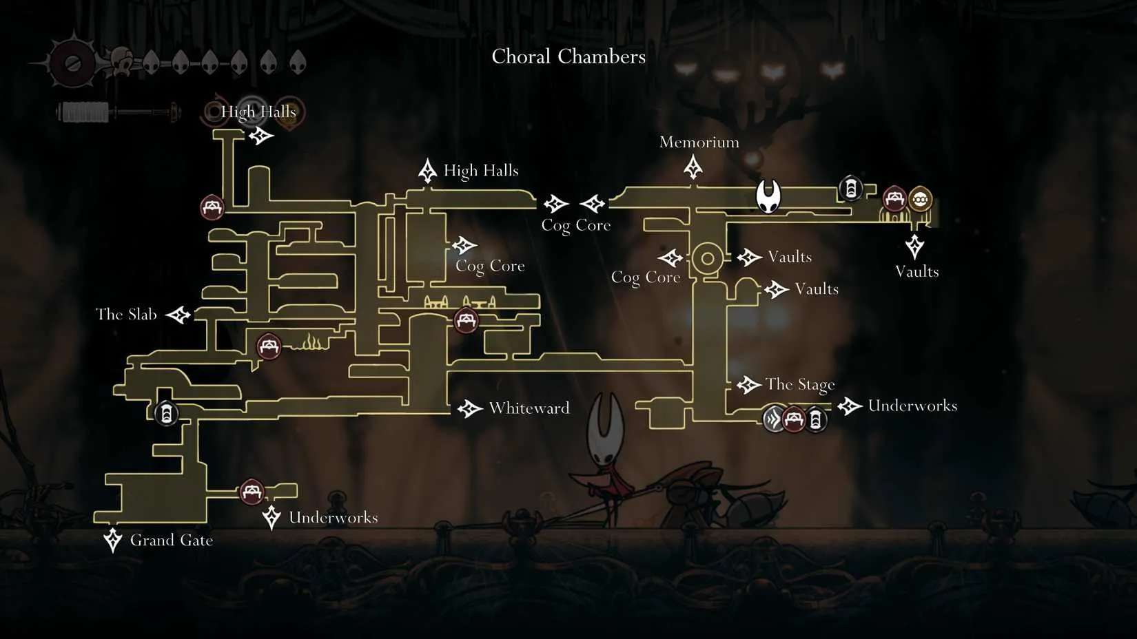 Map location of the long hallway before the First Shrine where the Second Sentinel first appears