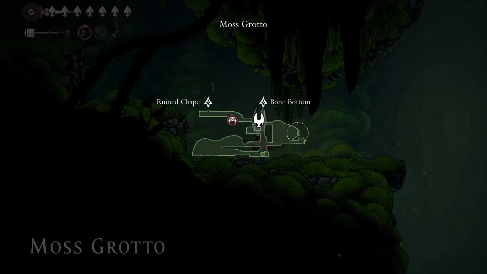 The Needolin door location in Moss Grotto, Silksong