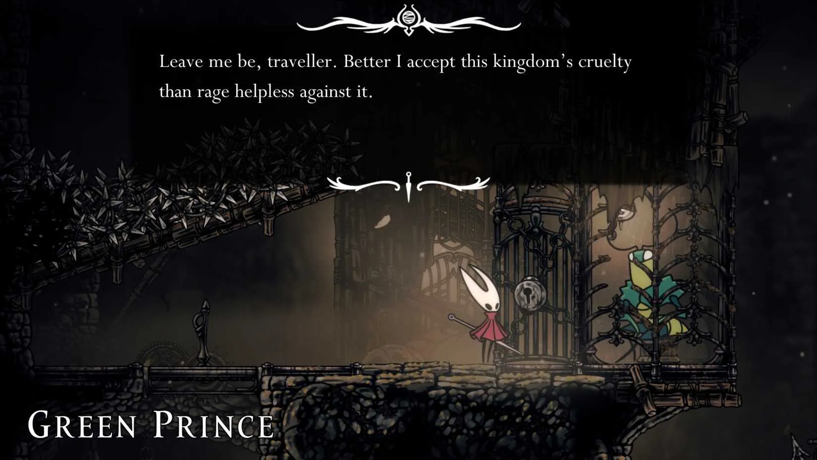 The locked cell in Sinner's Road where Hornet frees the Green Prince