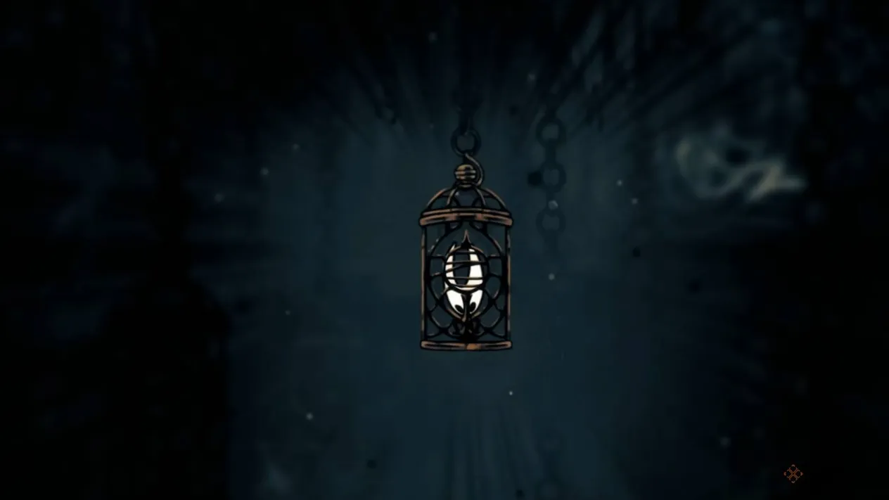 Hornet trapped in a cage suspended in the air in Hollow Knight Silksong