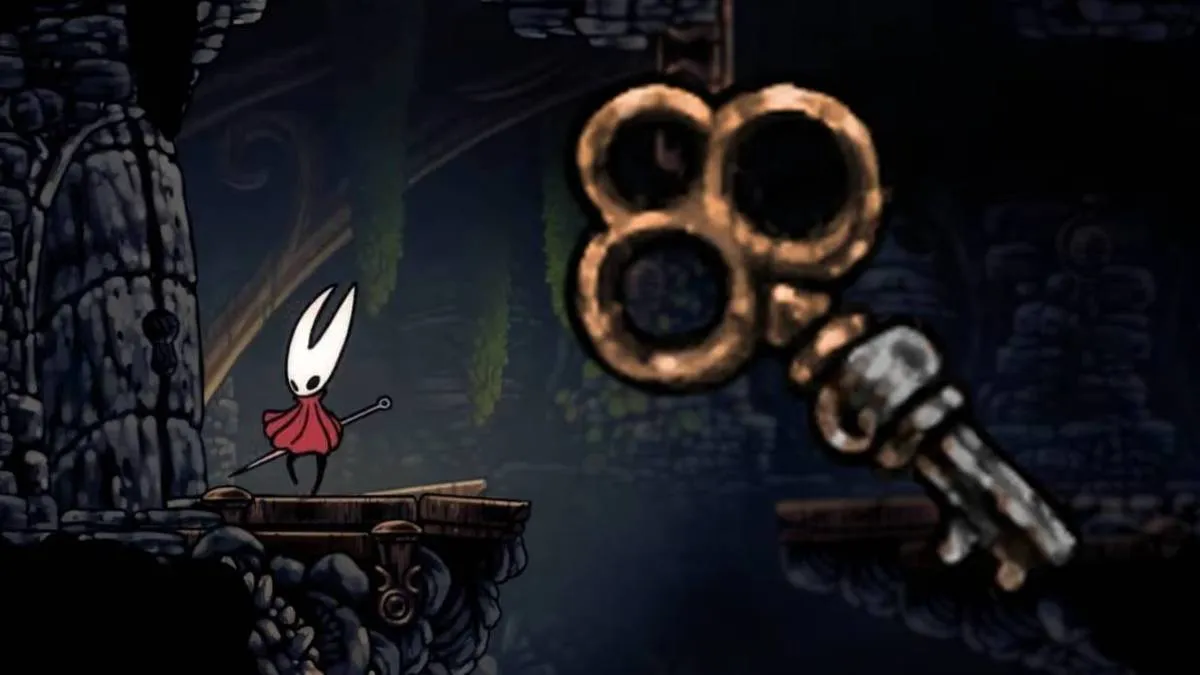 Hornet standing before a locked Simple Door in Hollow Knight Silksong