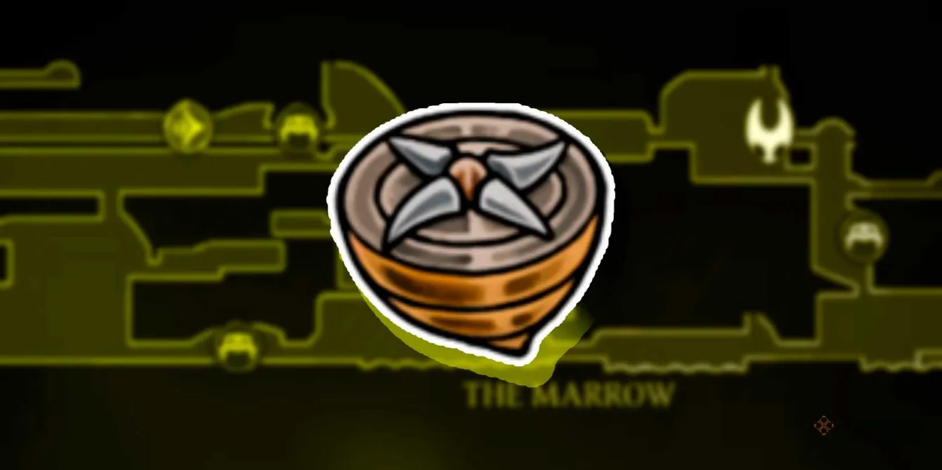 Compass yellow Tool beside the Marrow area map in Hollow Knight Silksong
