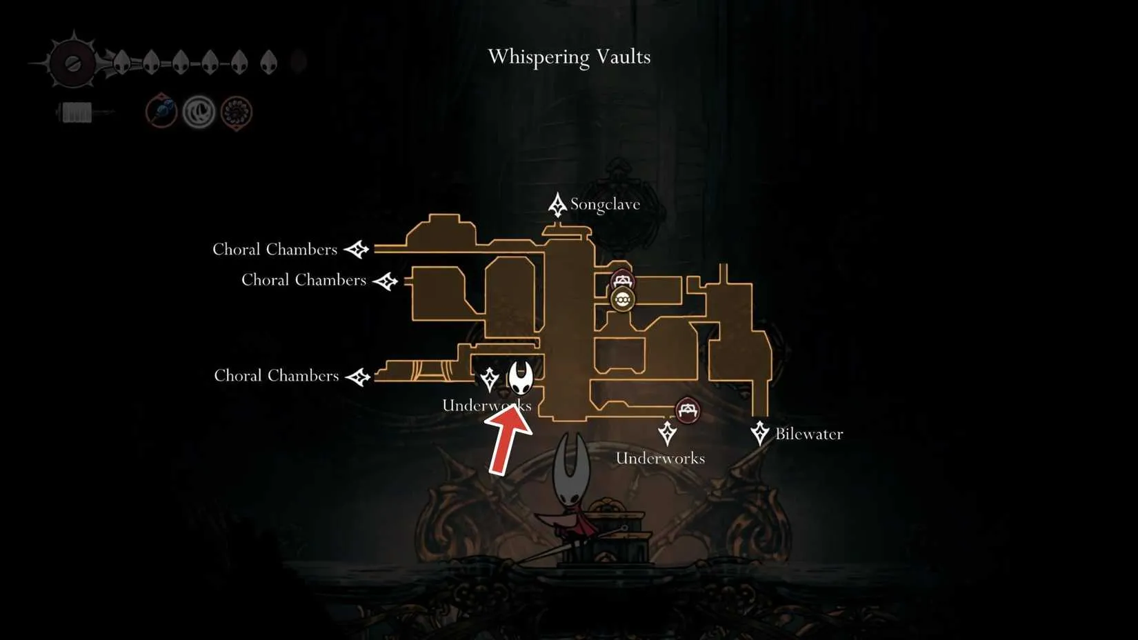 Southwestern Whispering Vaults map showing the second Cogheart piece location