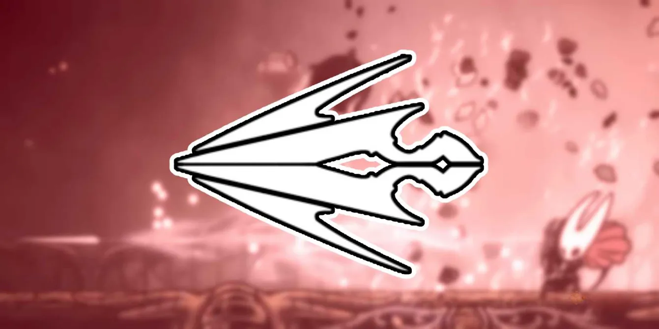 The symbol for Silk Spear with Hornet throwing the needle in Hollow Knight Silksong