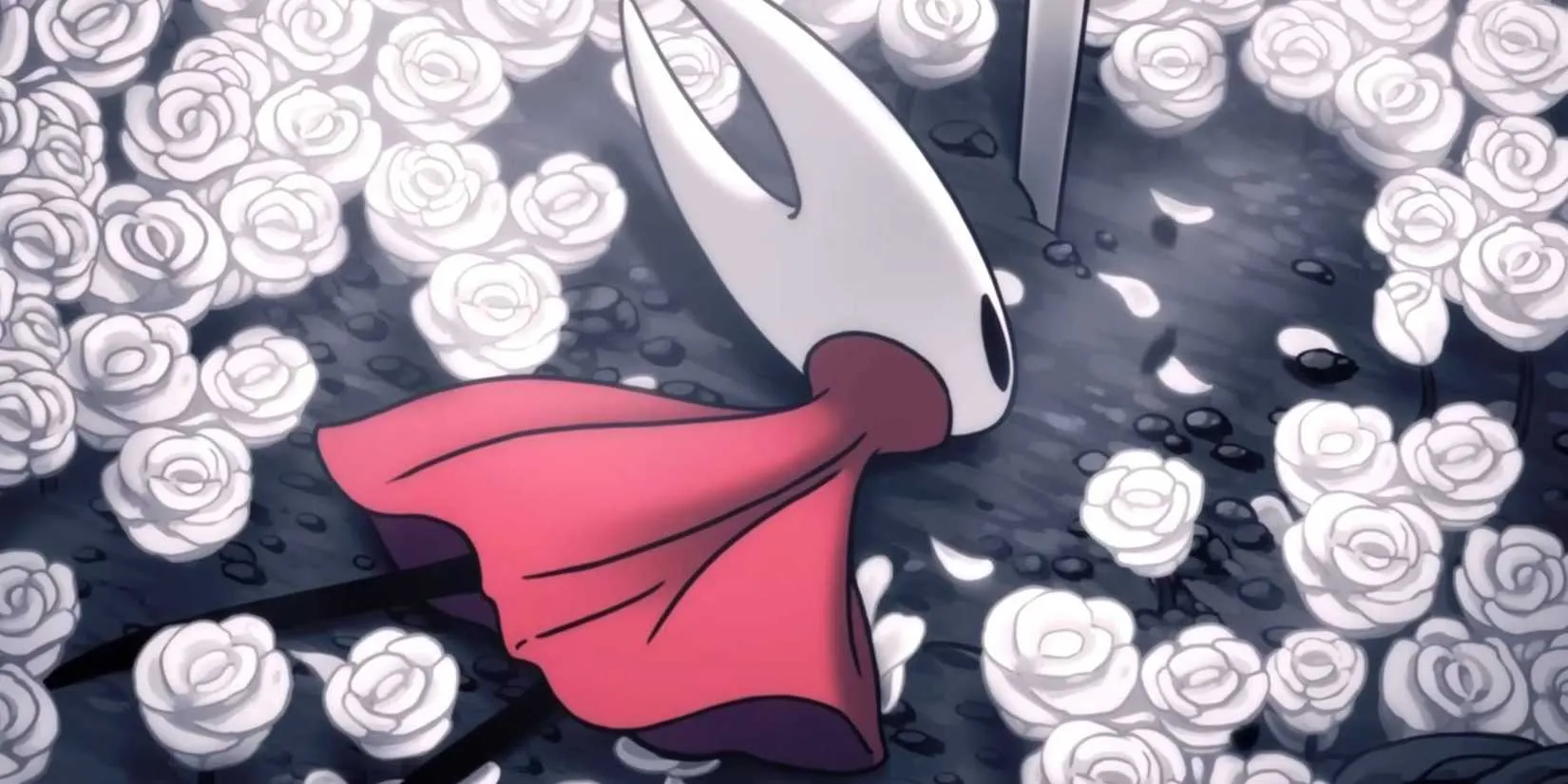 Hornet waking up in a field of white flowers to begin Act 3