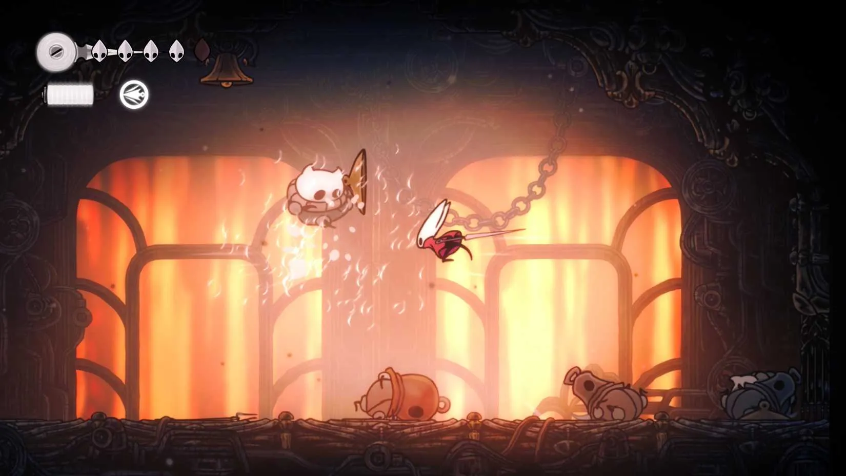 Fighting enemies in Deep Docks in Hollow Knight: Silksong