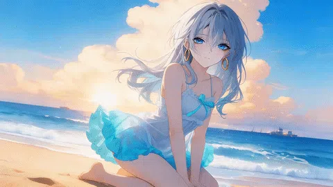 夏日海边动漫少女