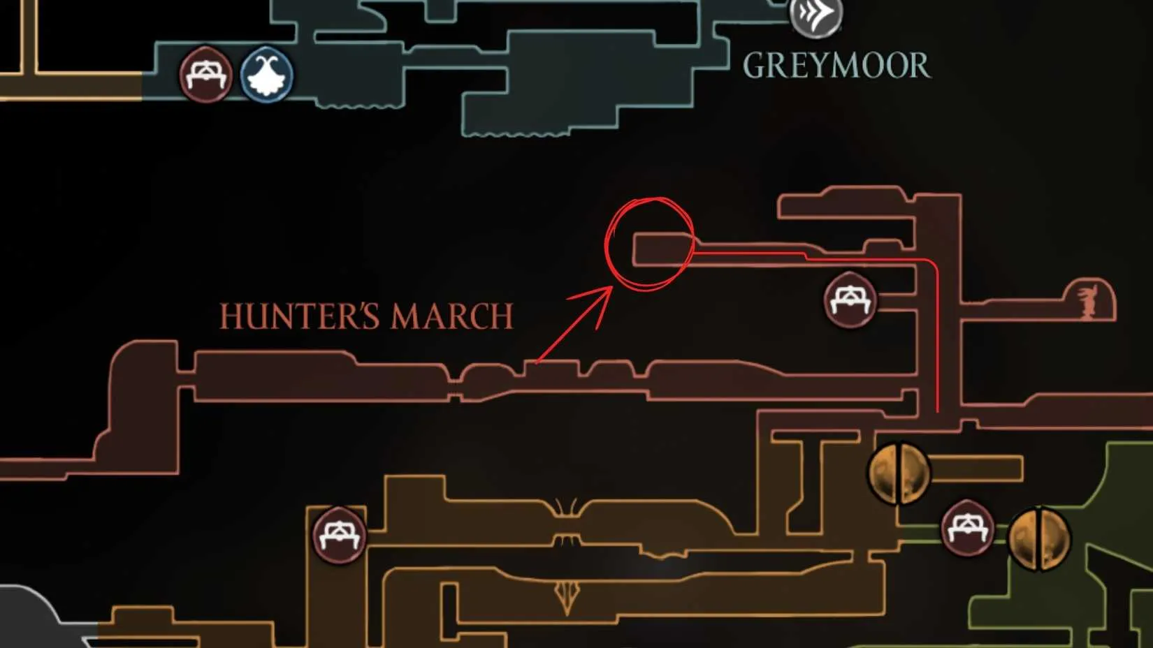 Mottled Skarr location in Hunters March in Hollow Knight Silksong