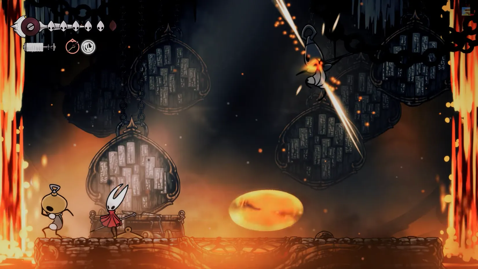 Forebrothers Signis and Gron facing Hornet in Hollow Knight Silksong
