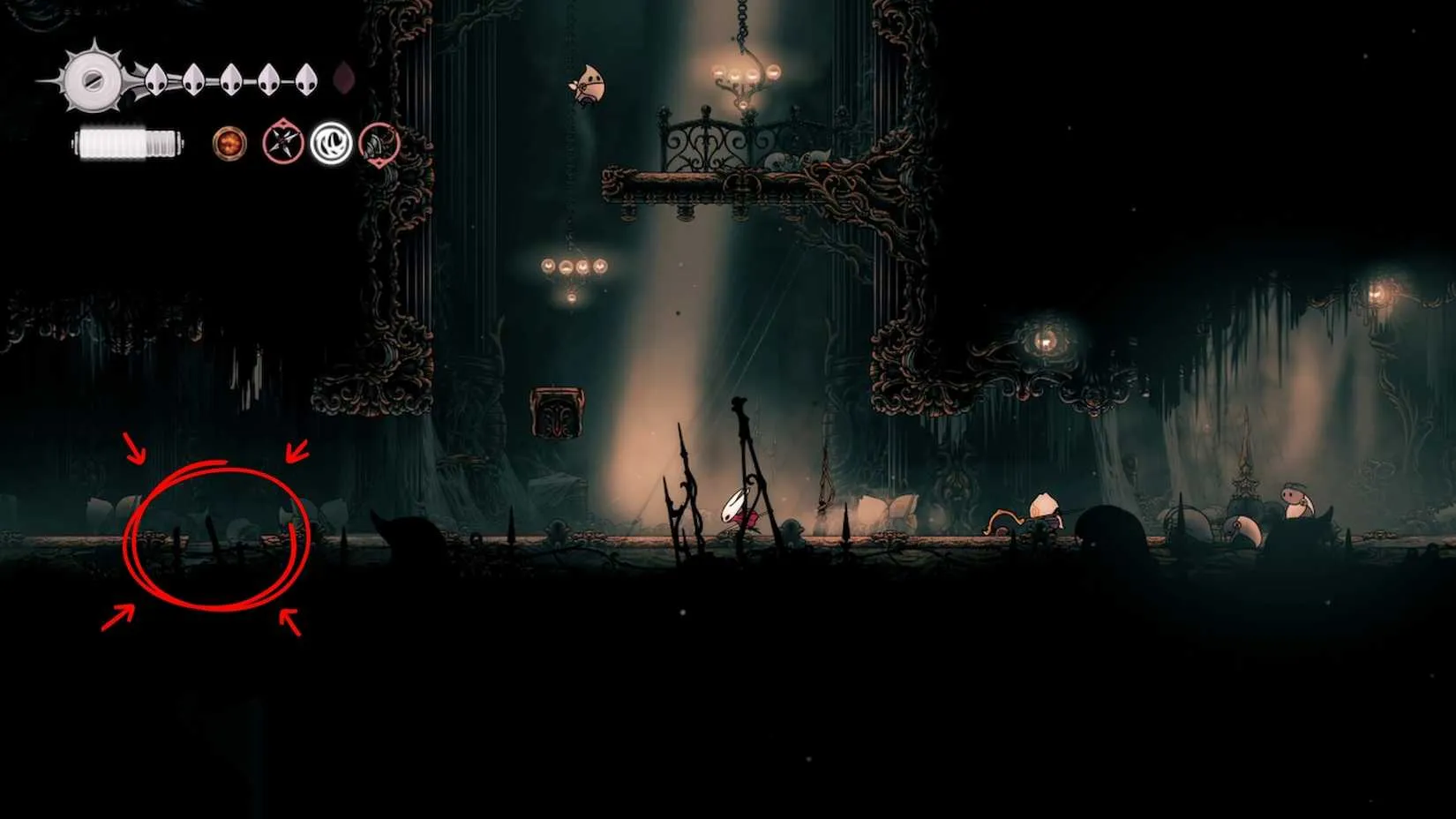 Breakable wall that leads back to the Grand Gate area in Silksong