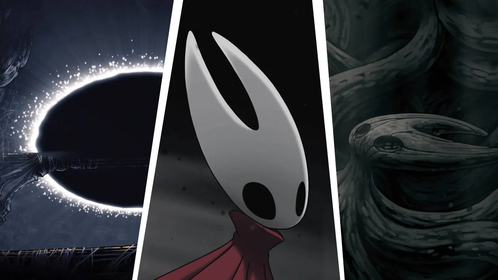 Hornet standing before the five ending routes in Hollow Knight Silksong