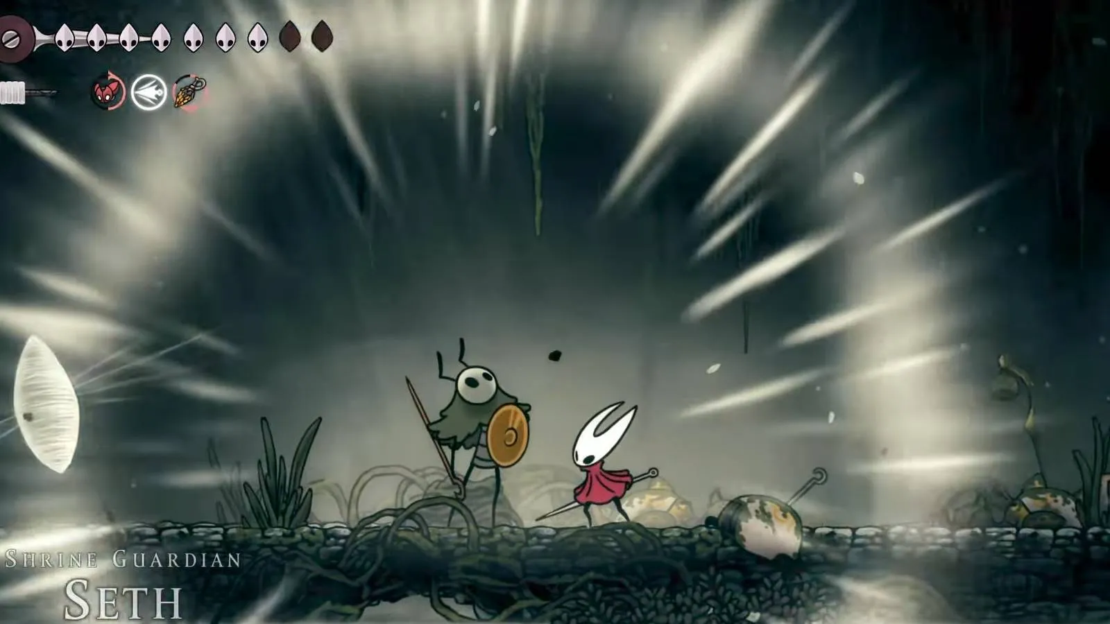 Shrine Guardian Seth beginning his boss battle in Hollow Knight Silksong
