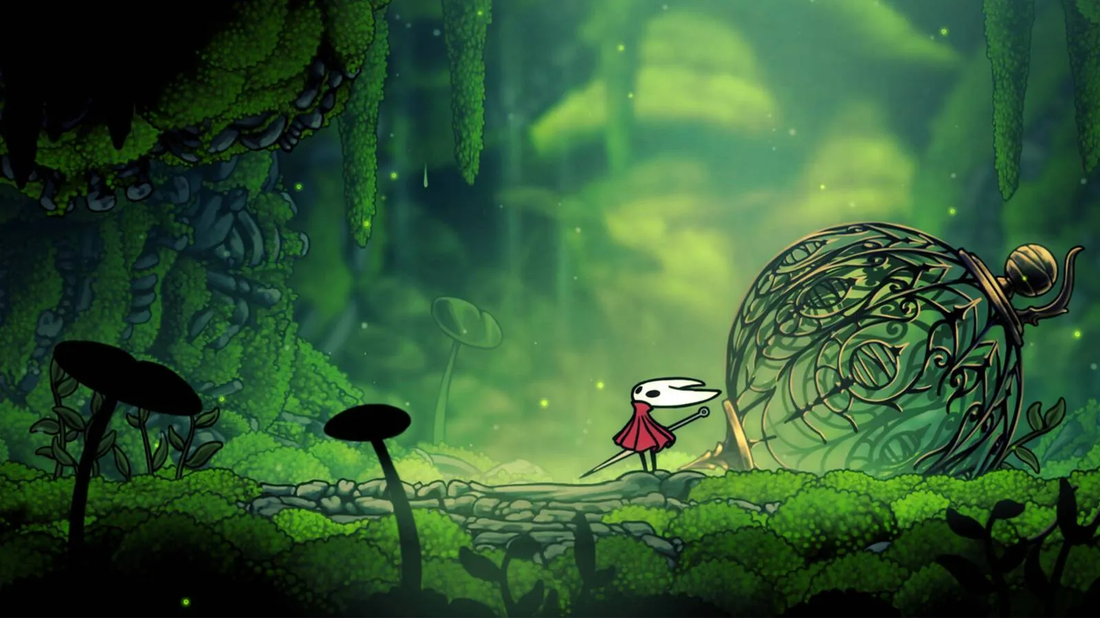 Hornet standing in a dark, atmospheric area of Hollow Knight Silksong