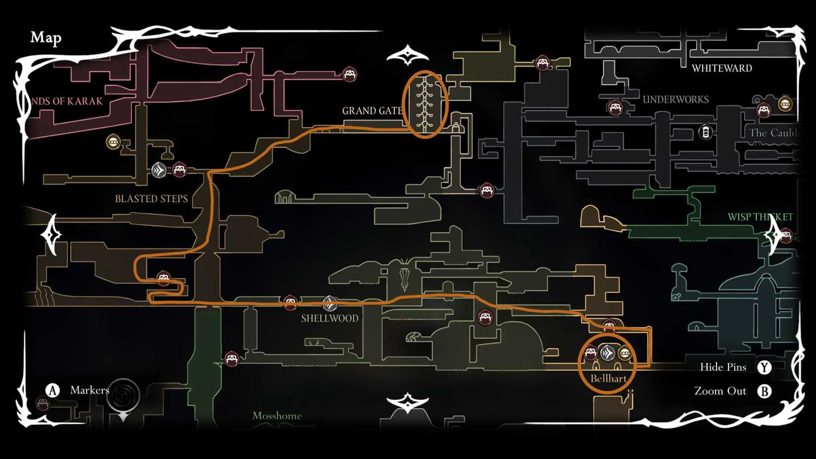 The recommended route map for the Liquid Lacquer delivery in Silksong