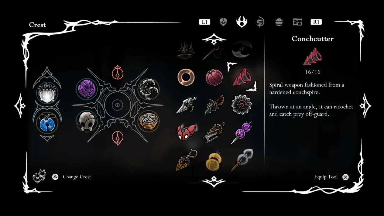 The Conchcutter Tool lying on the ground in the Coral Tower in Hollow Knight Silksong