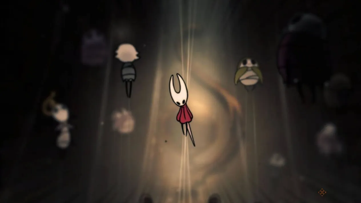 Hornet discovering the silk-wrapped inhabitants of Bellhart in Hollow Knight: Silksong