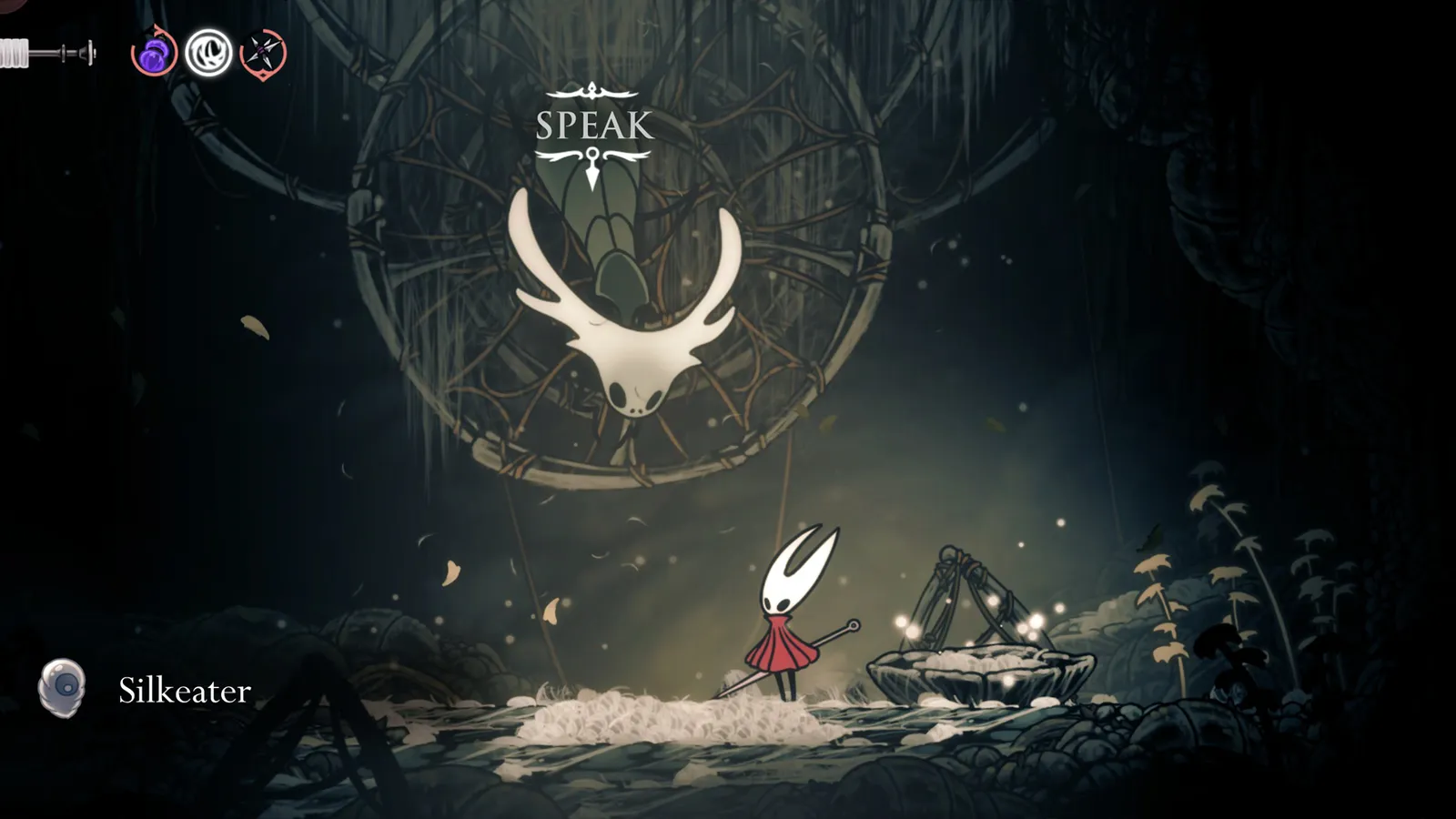 Hornet standing near a Styx NPC in Pharloom