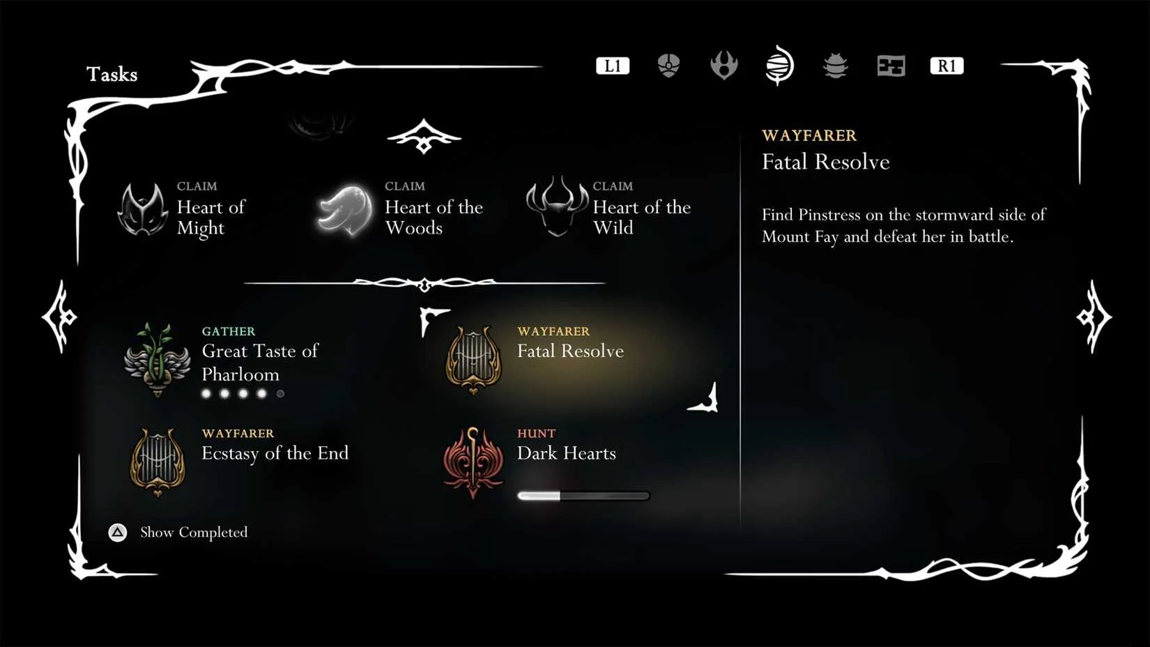Fatal Resolve wish on the Wishing Board in Hollow Knight: Silksong