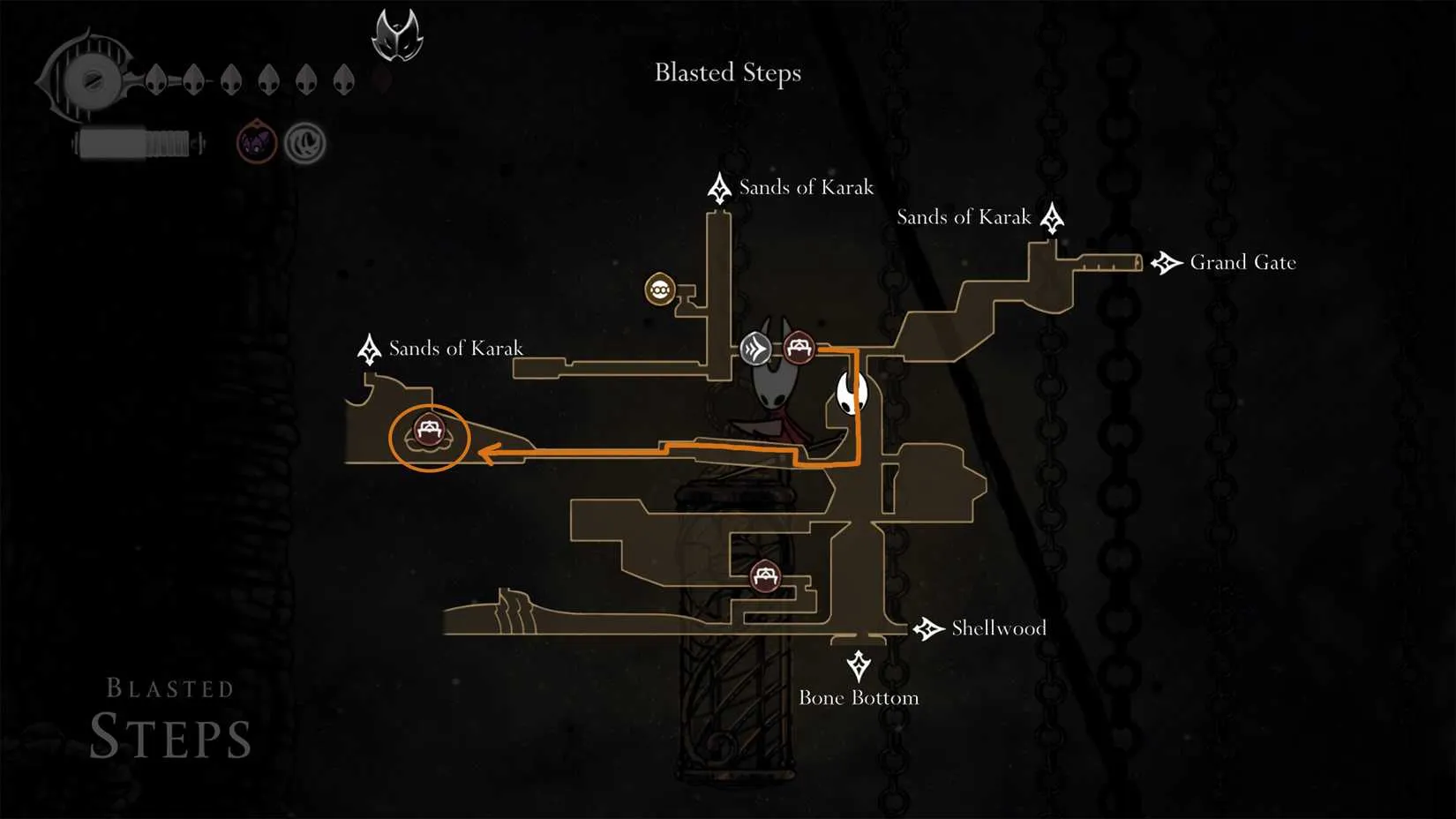Pinstress first location in Blasted Steps in Hollow Knight: Silksong