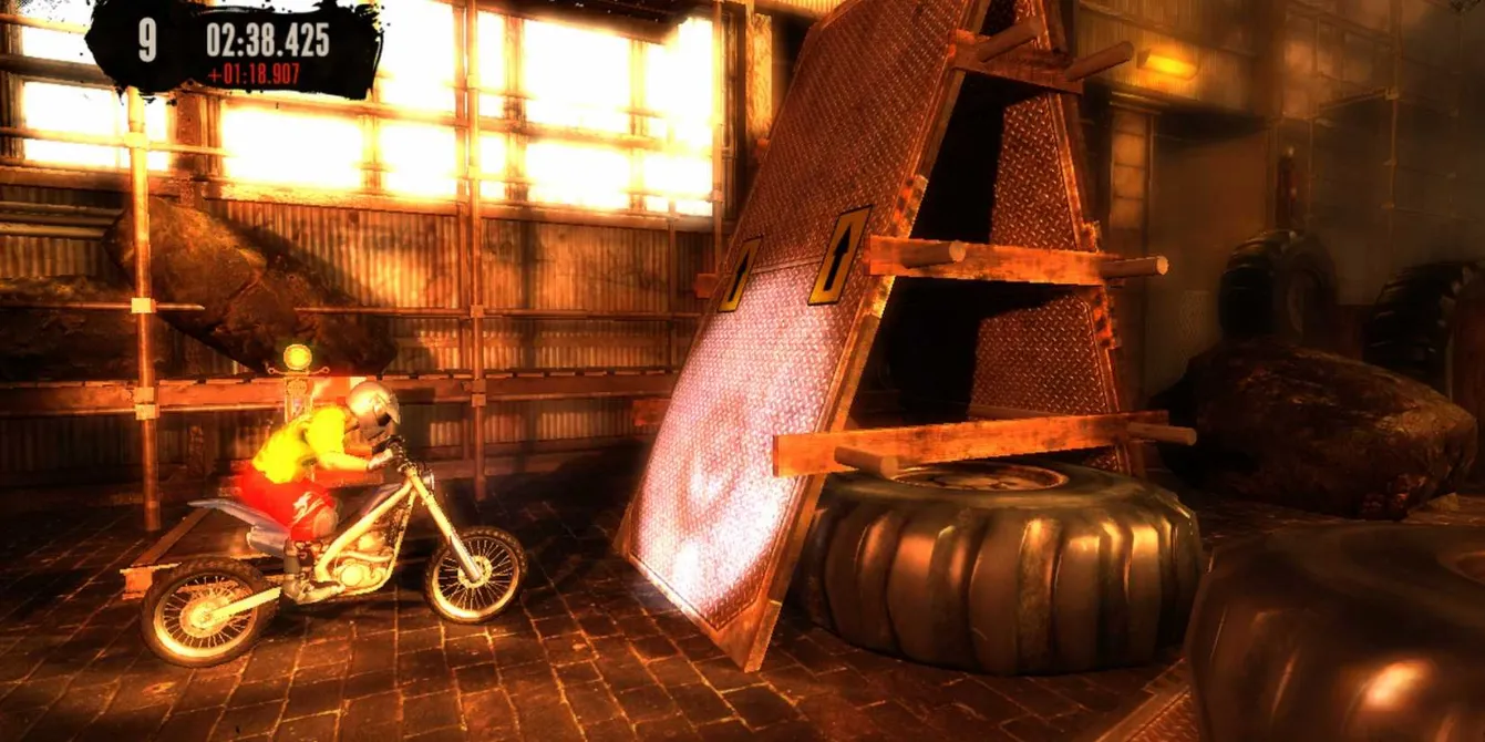 About to go up a vertical wall in a Trials HD extreme track