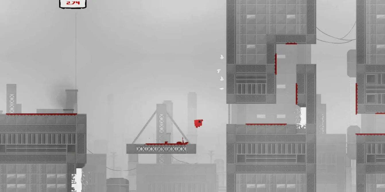 Meat Boy going through the Salt Factory in Super Meat Boy