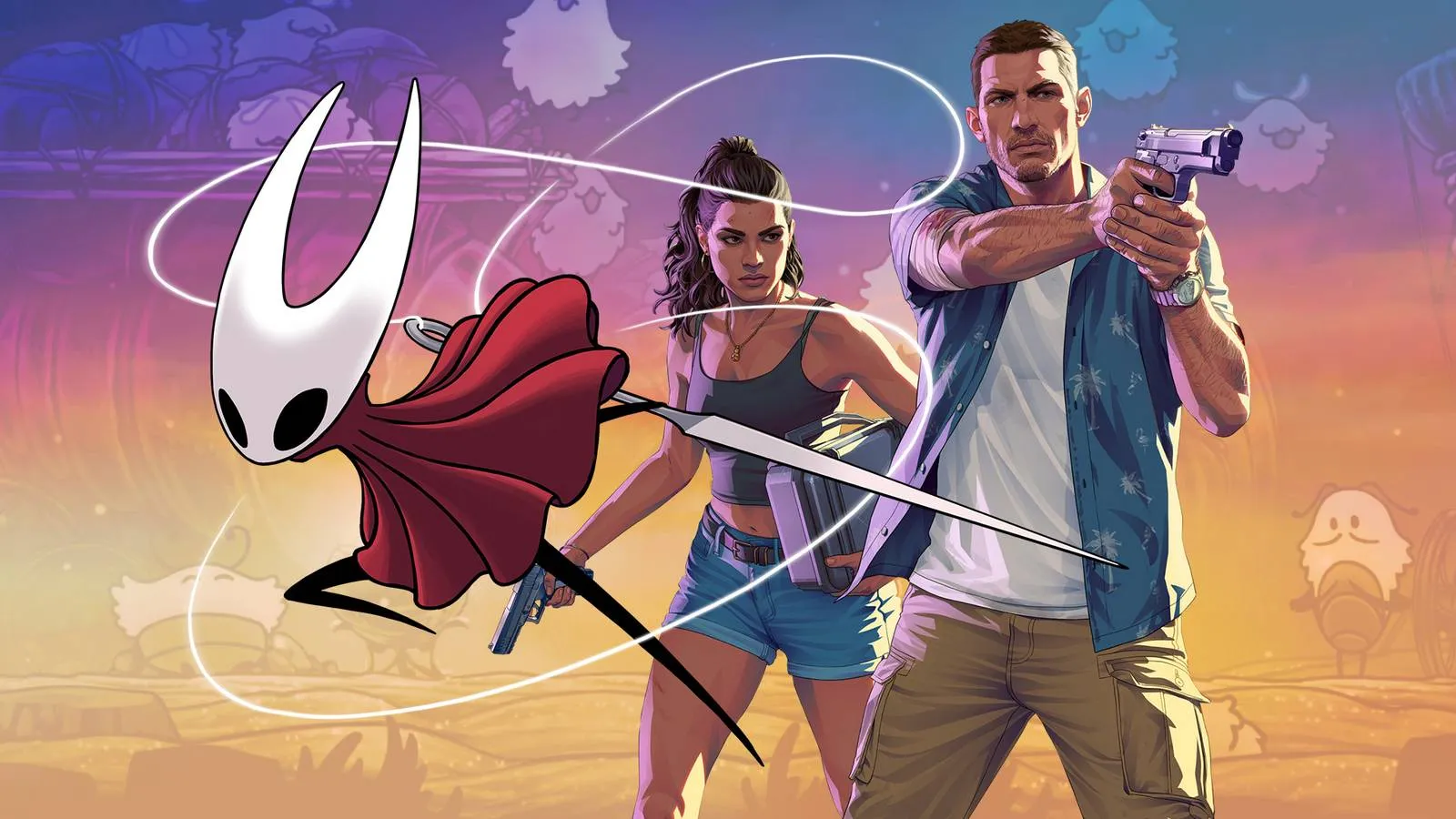 Silksong Hornet and GTA 6 characters side by side