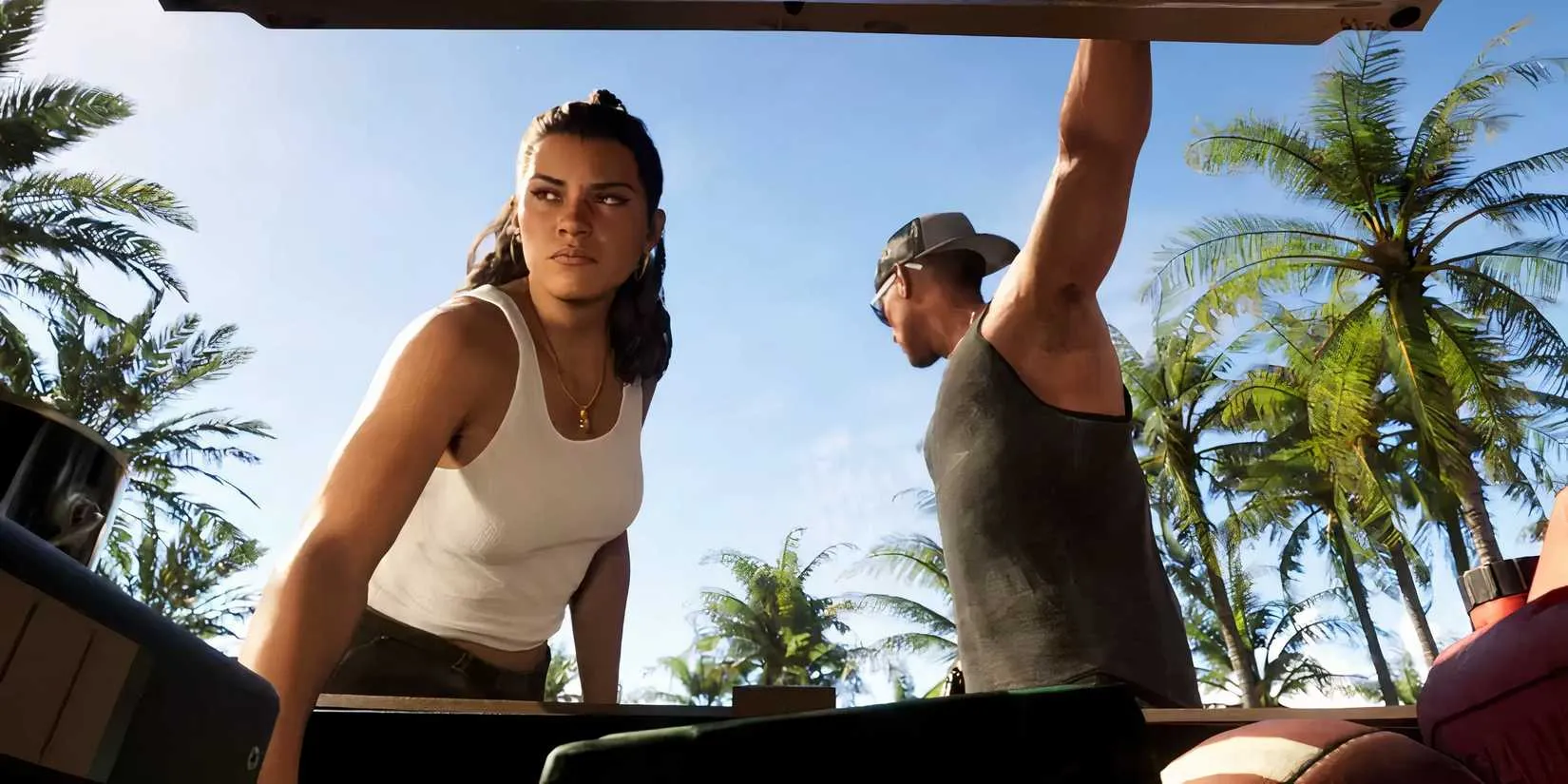 GTA 6 Lucia and Jason opening a car trunk