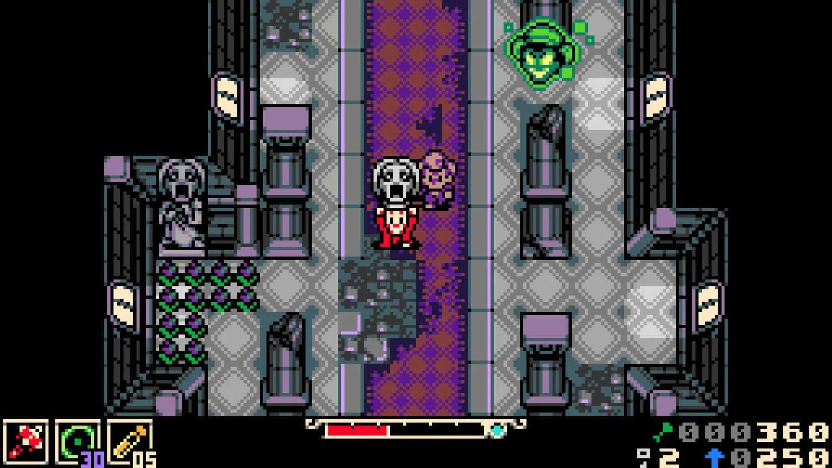 Mina the Hollower gameplay screenshot showing the mouse hero exploring a spooky dungeon